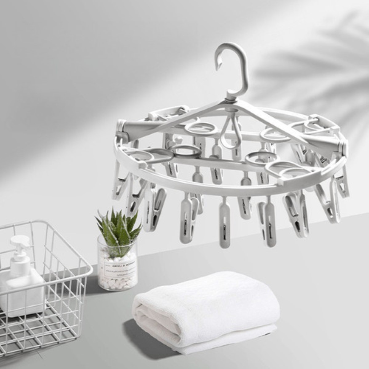 Percha Plegable Giratoria Para Secar Ropa Con 24 Pinzas gris
