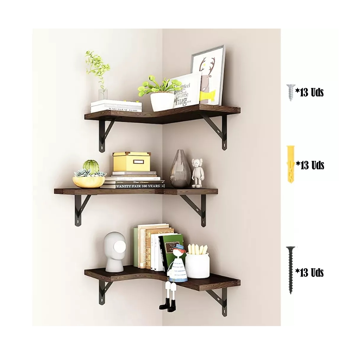 3 Uds Repisas De Madera Para Dormitorio Cocina Baño