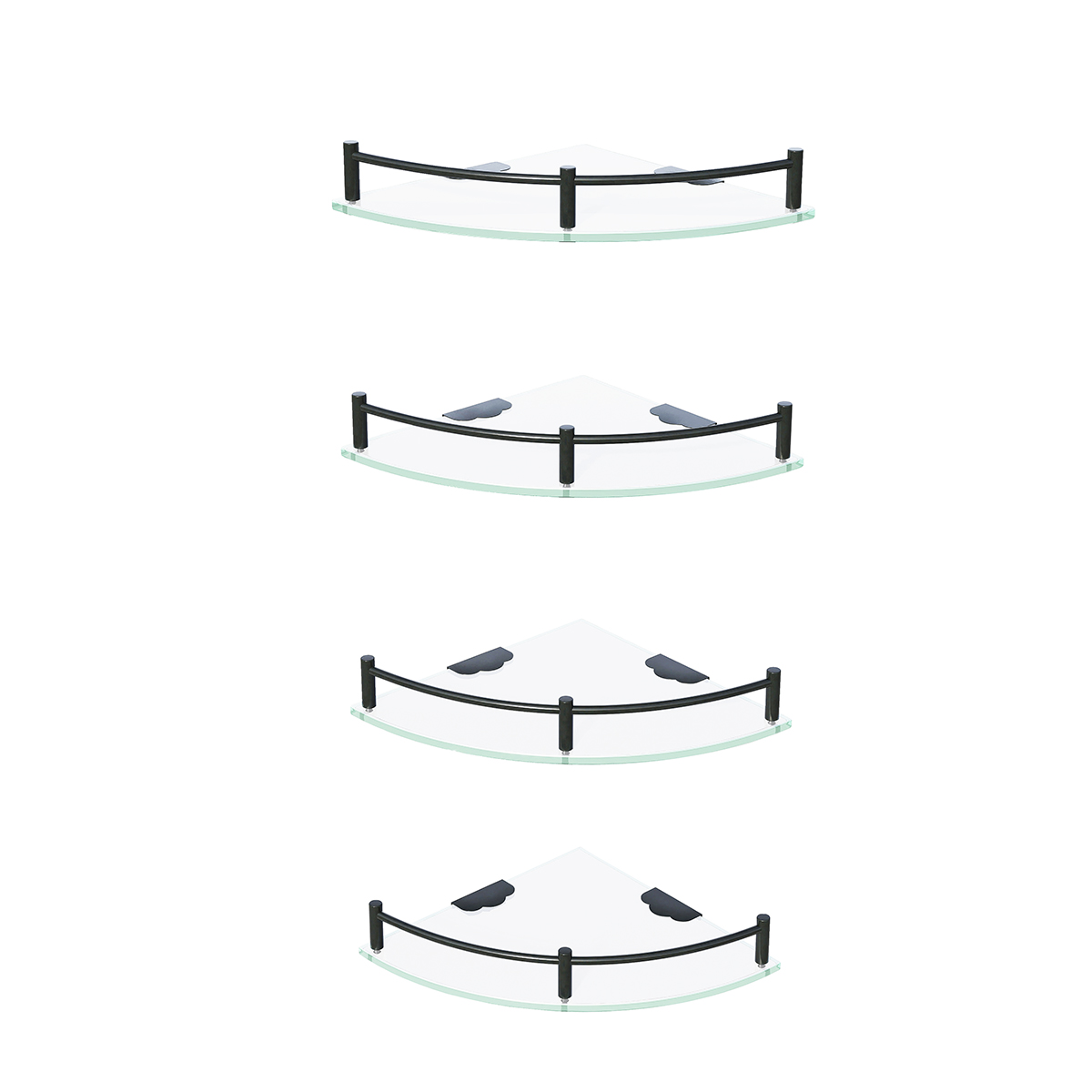 Esatto® Paquete de 4 repisas esquineras vidrio soportes negros mate 24 x 24 cms