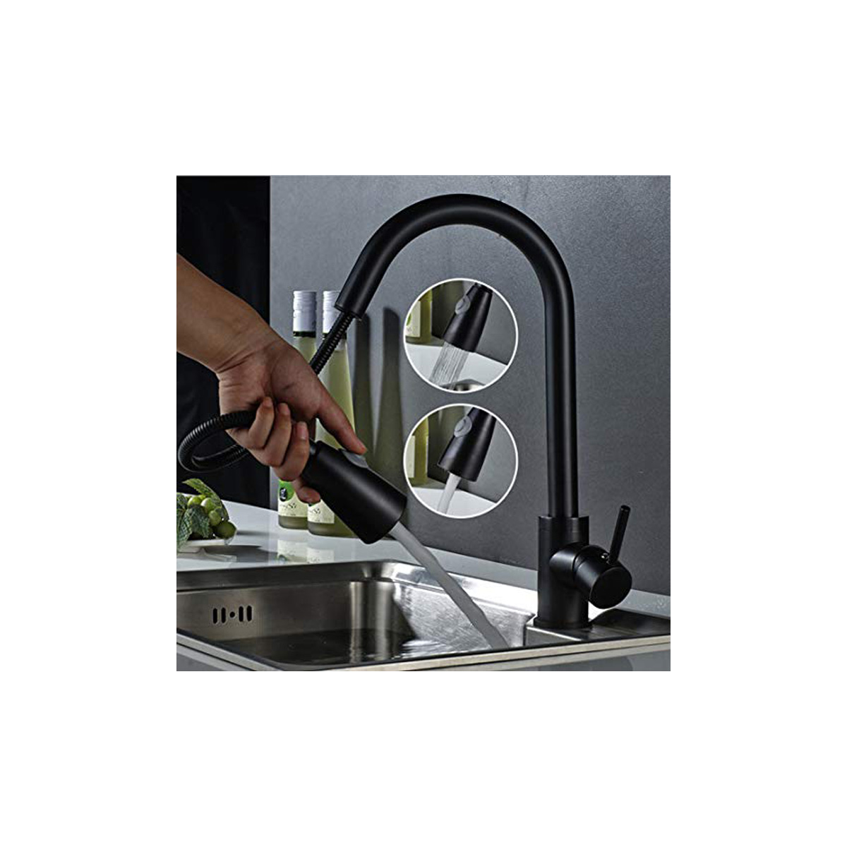 Esatto® Tarja fregadero negro doble tina sobreponer submontar incluye llave regadera desagües escurridor listo para instalar