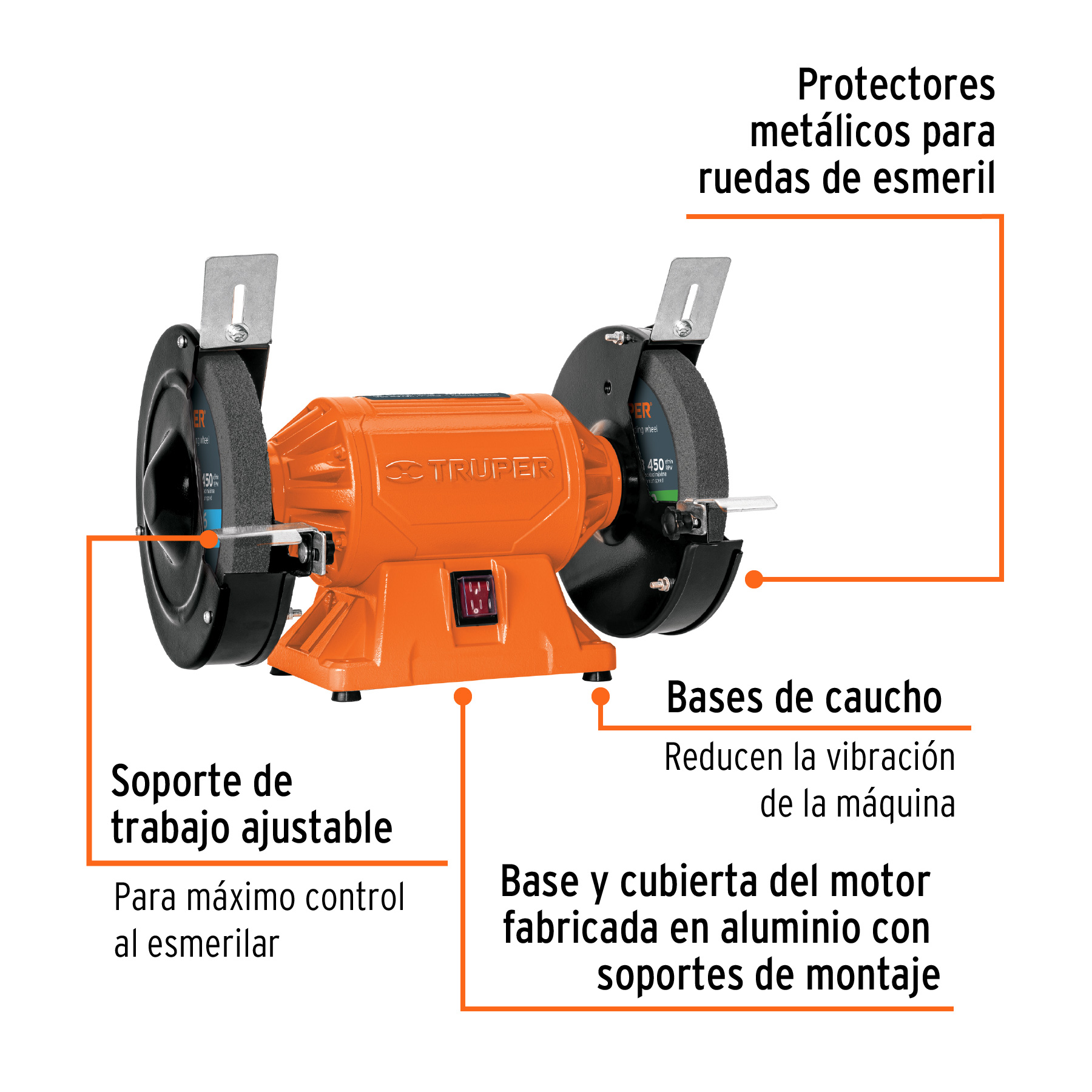 Esmeril de banco de 8 pul. de 3/4 HP (560 W), Truper