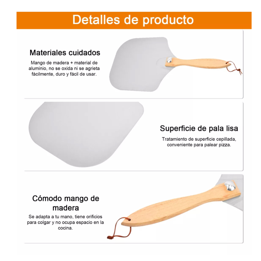 Set Pala Para Pizza Aluminio 60 Cm Y Espátula , 4piezas
