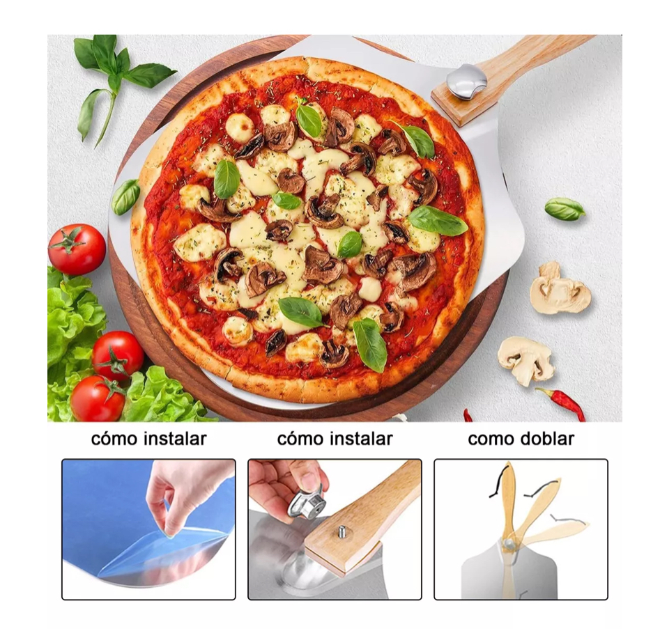Set Pala Para Pizza Aluminio 60 Cm Y Espátula , 4piezas