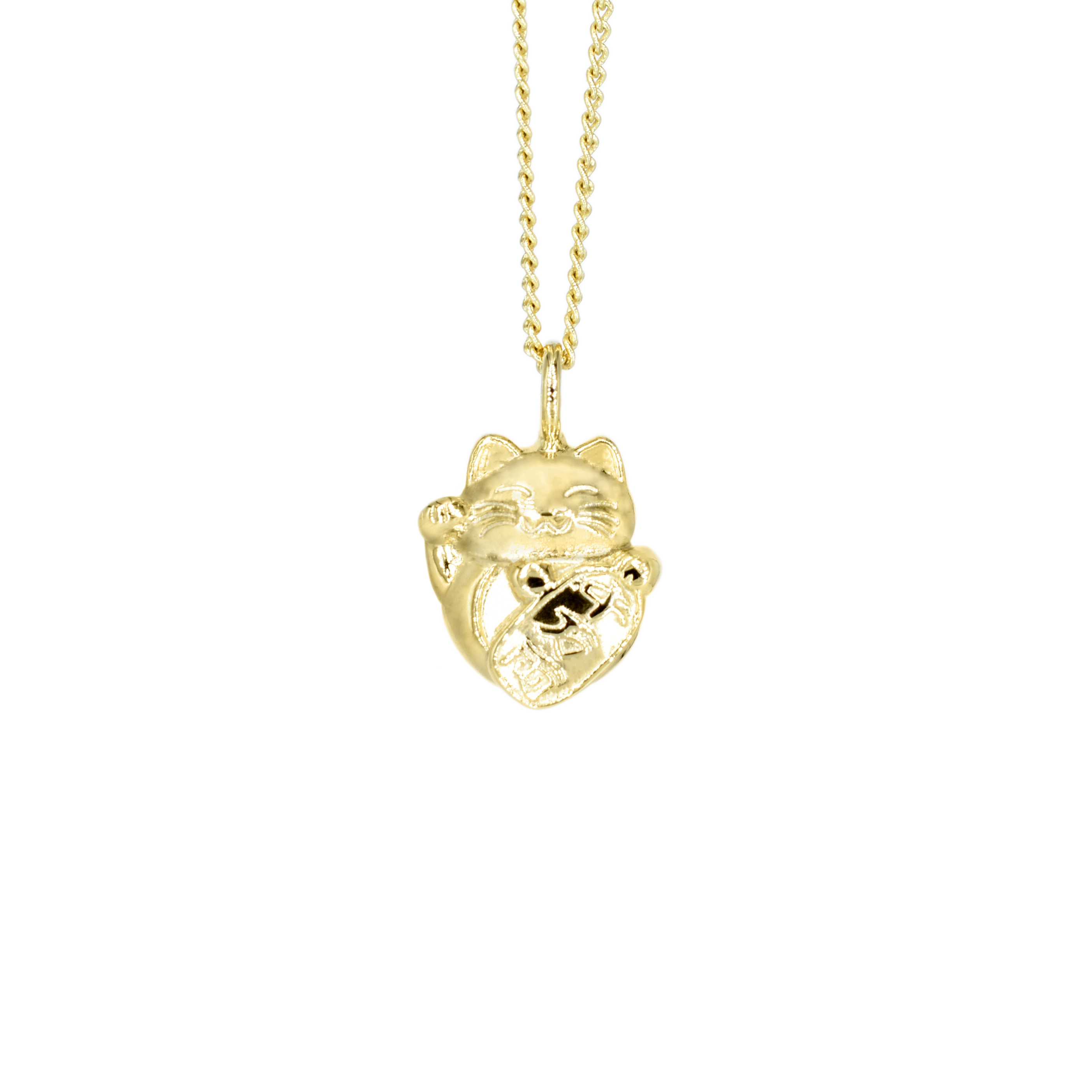Dije Maneki Neko de Plata .925 con Chapa de Oro Amarillo