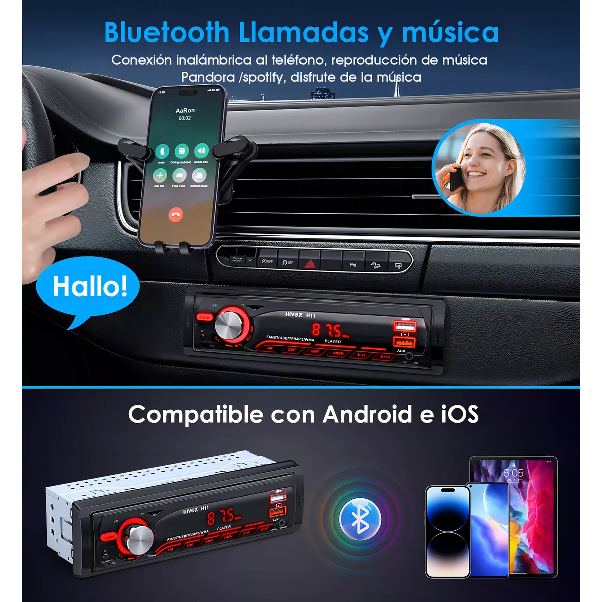 Autoestéreo reproductor Mp3 estereo para carro aux Usb Sd bluetooth 