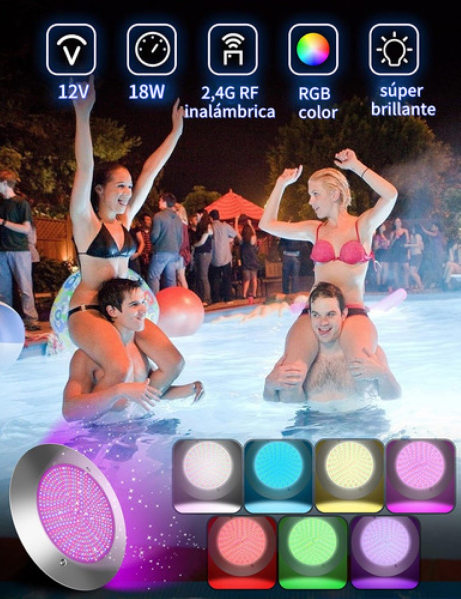 Luces Para Alberca Ultra Delgado 12v18w Rgb Con Remoto Y App BLANCO