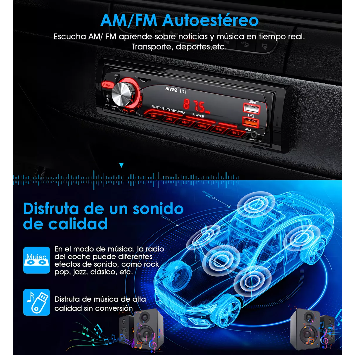 Autoestéreo reproductor Mp3 estereo para carro aux Usb Sd bluetooth 