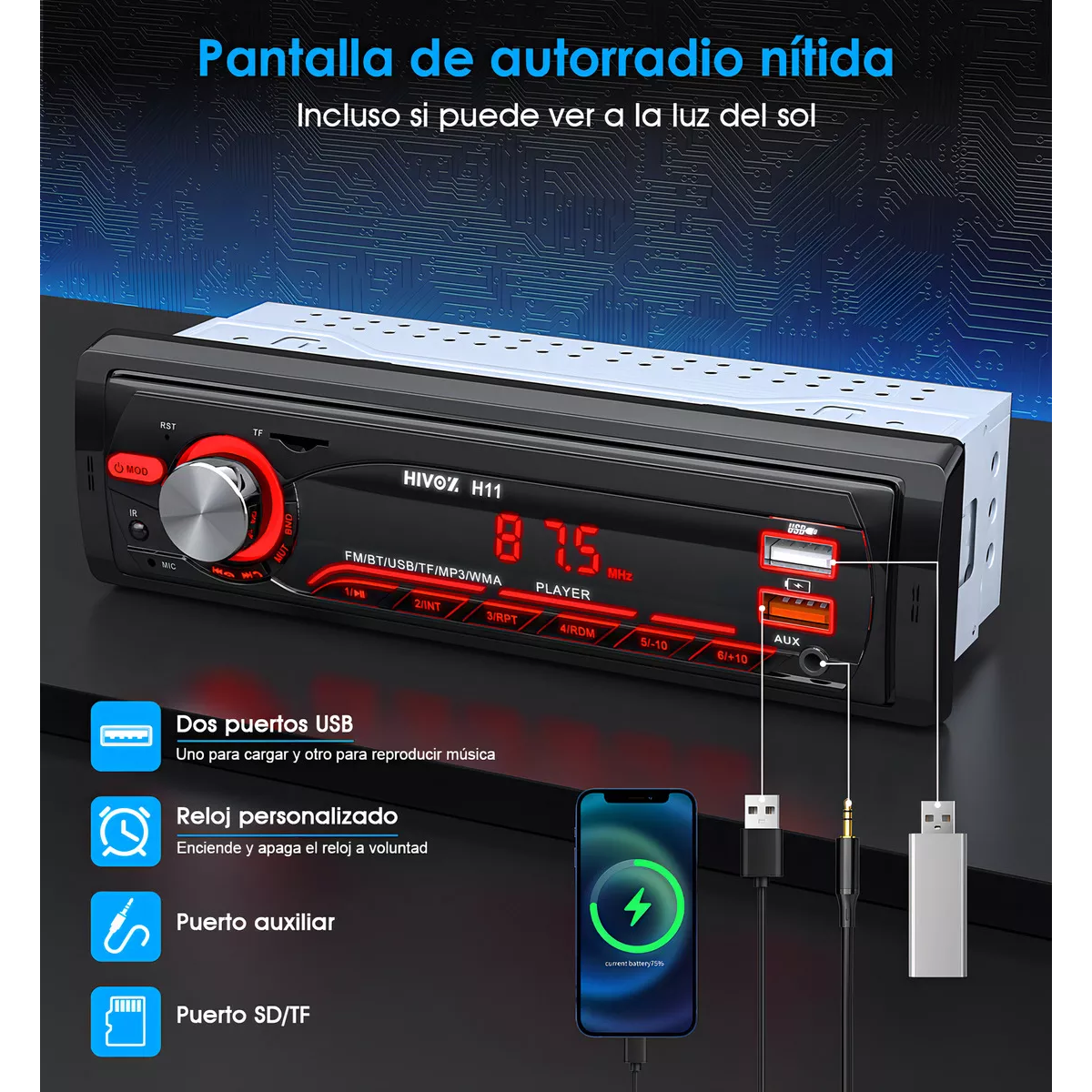 Autoestéreo reproductor Mp3 estereo para carro aux Usb Sd bluetooth 