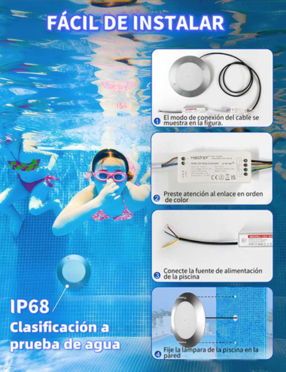 Luces Para Alberca Ultra Delgado 12v18w Rgb Con Remoto Y App BLANCO