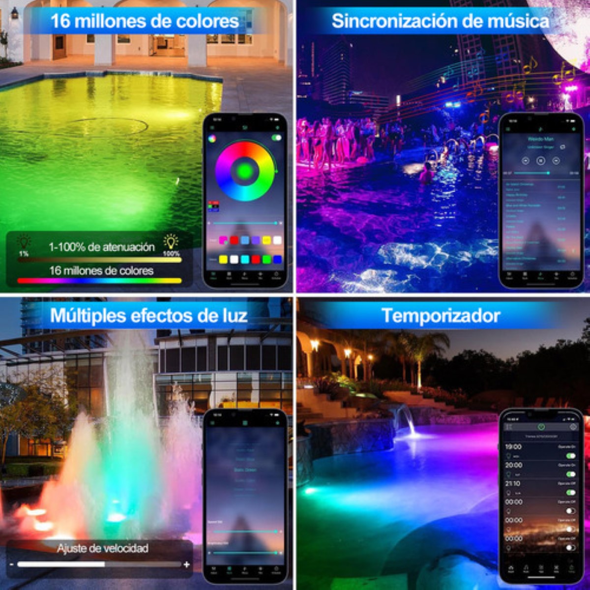Luces Para Alberca Bylifity Rgb Luz Piscina Led Rgb Con Inteligente Bluetooth App Control AZUL