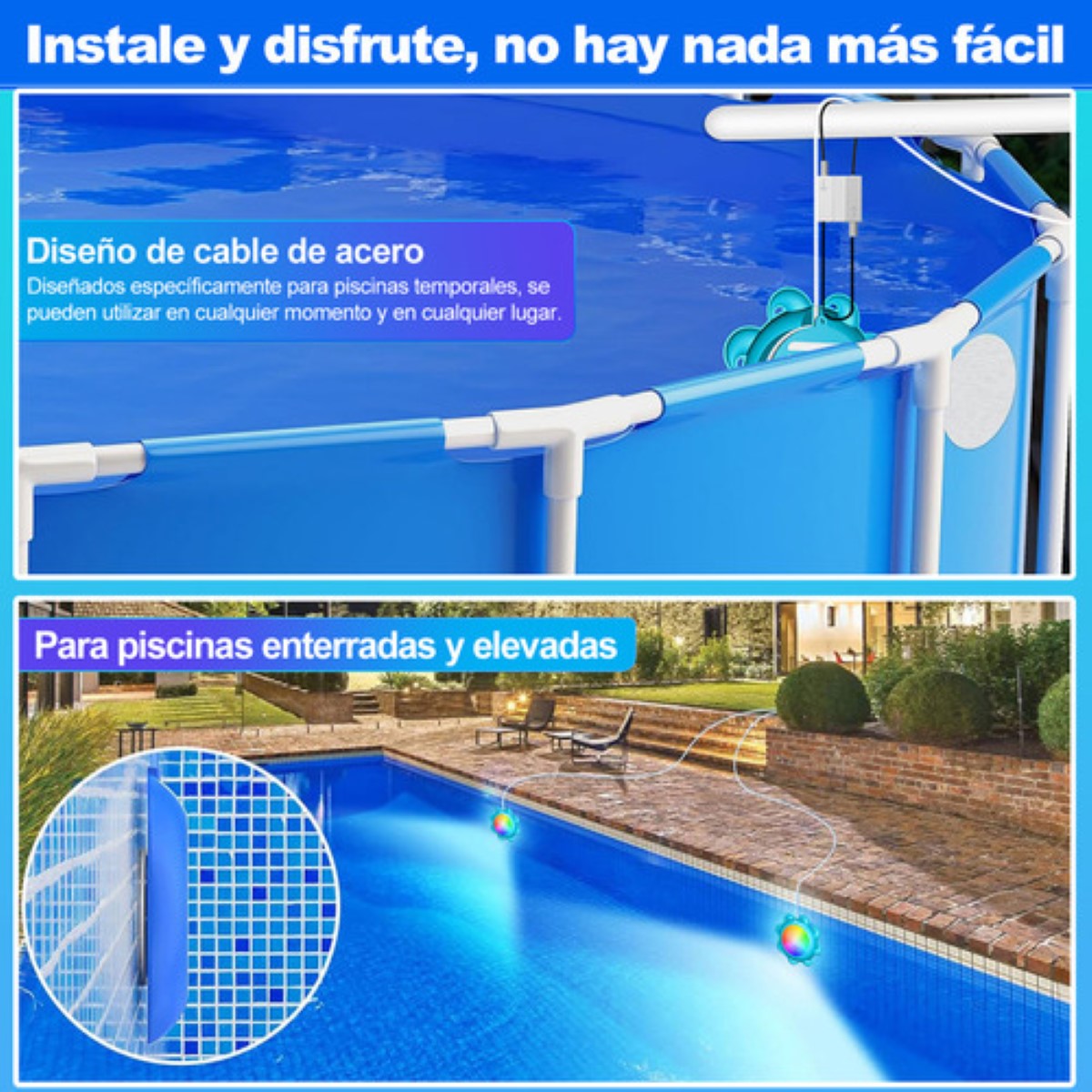 Luces Para Alberca Bylifity Rgb Luz Piscina Led Rgb Con Inteligente Bluetooth App Control AZUL