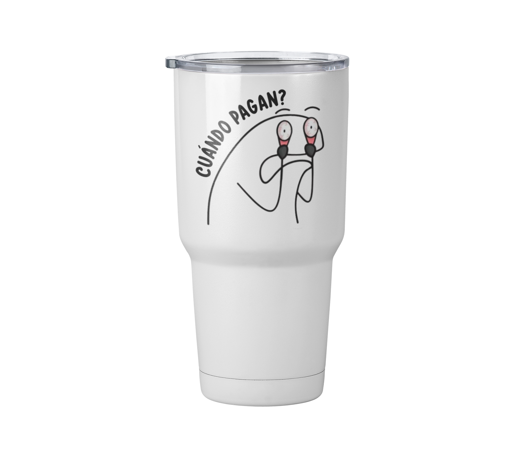 Termo flork cuando pagan | deformitos dibujo | Blanco Acero | frase meme divertido | Viajero Metálico 30 oz l Personaje