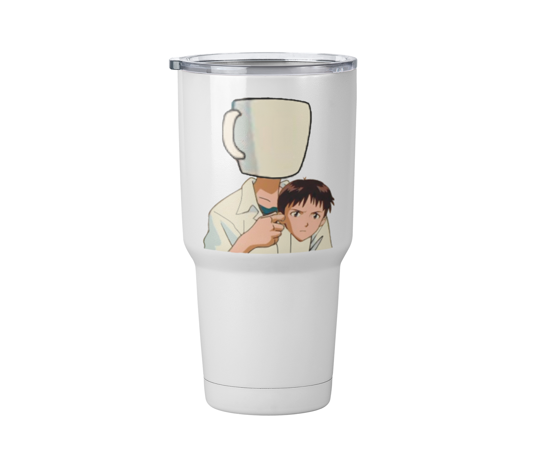 Termo shinji Genesis cuphead | sosteniendo Shinji | Blanco Acero | imagen meme divertido | Viajero Metálico 30 oz l Personaje