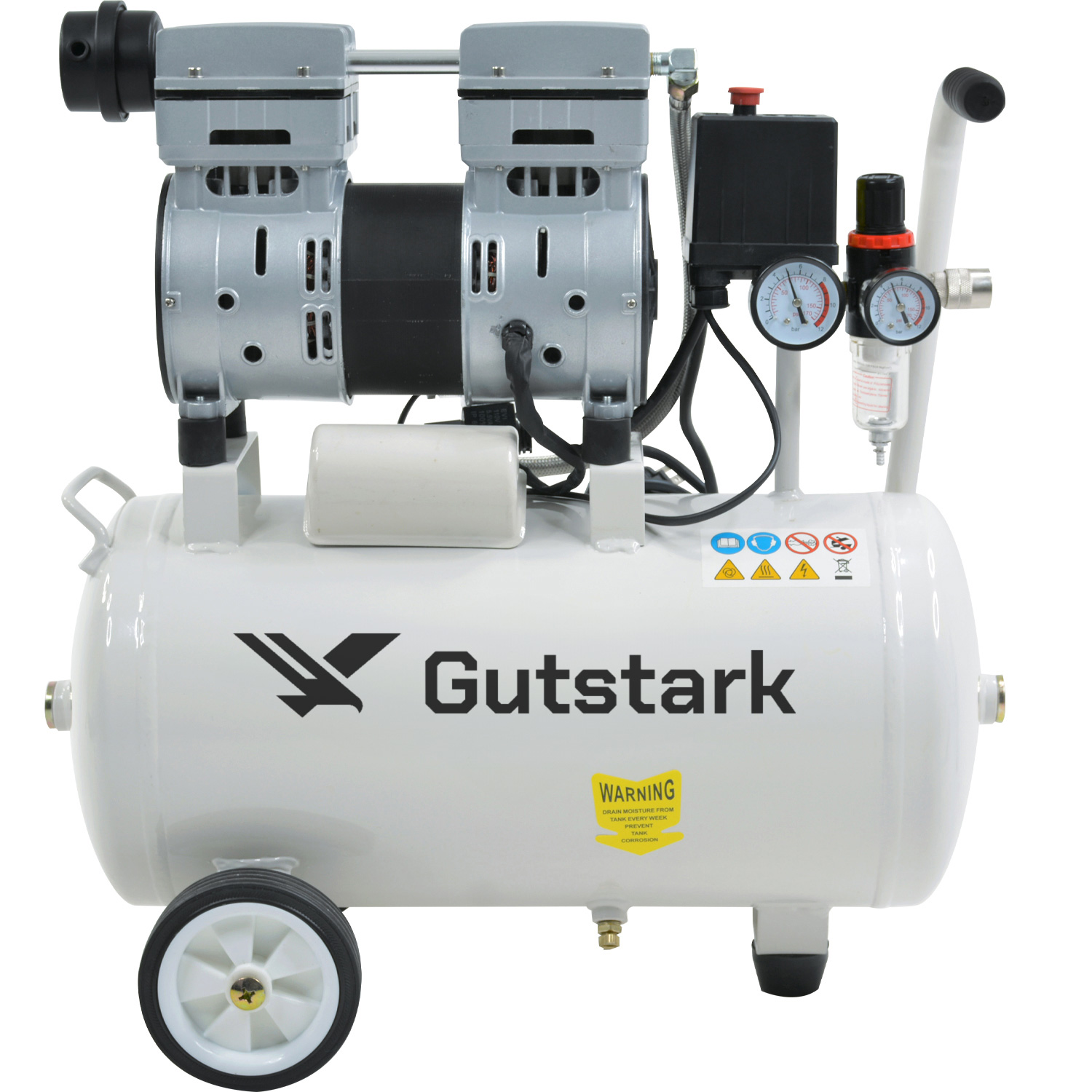 Compresor Aire Electrico Portatil 25L Silencioso 1hp 116 psi  Tanque Portatil Libre de Aceite 2 Pistones Gutstark