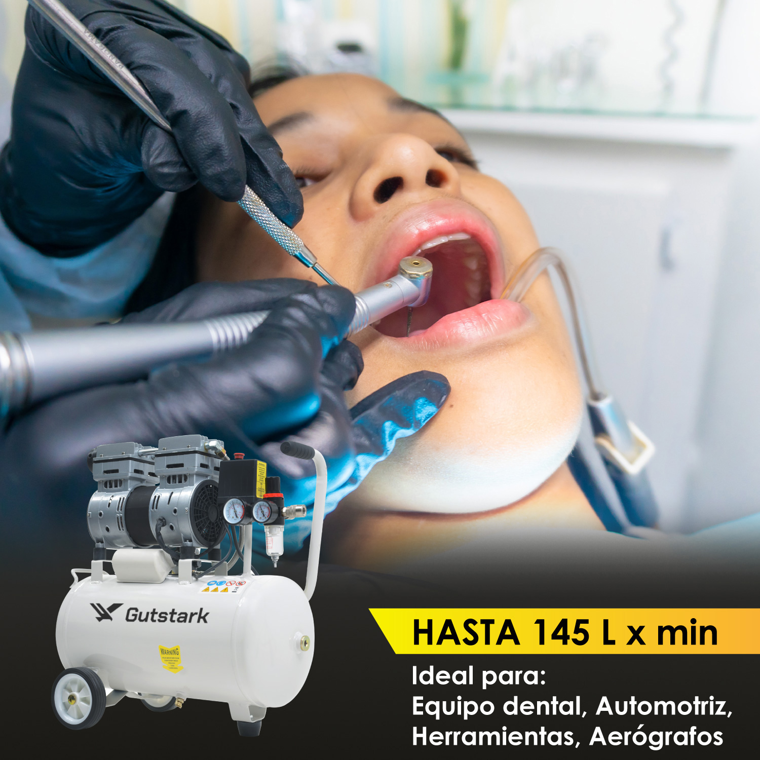 Compresor Aire Electrico Portatil 25L Silencioso 1hp 116 psi  Tanque Portatil Libre de Aceite 2 Pistones Gutstark