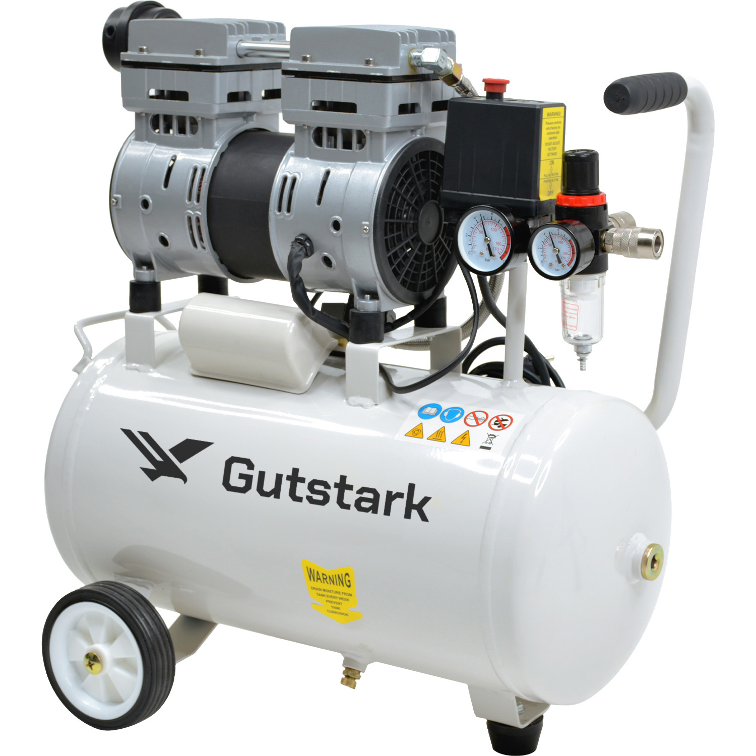 Compresor Aire Electrico Portatil 25L Silencioso 1hp 116 psi  Tanque Portatil Libre de Aceite 2 Pistones Gutstark