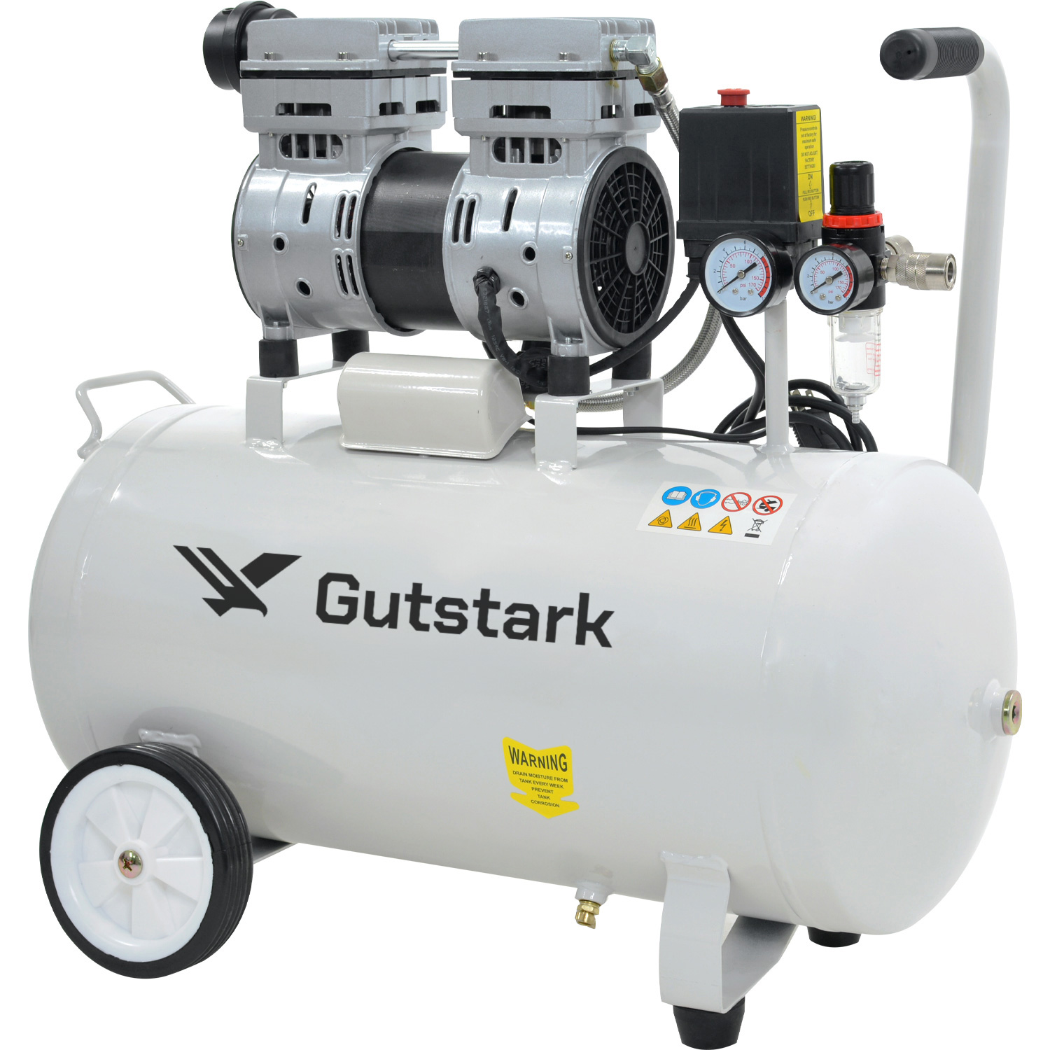 Compresor Aire Electrico 50L Silencioso 1hp 116 psi Tanque Portatil Libre de Aceite 750 W  1680 RPM Gutstark