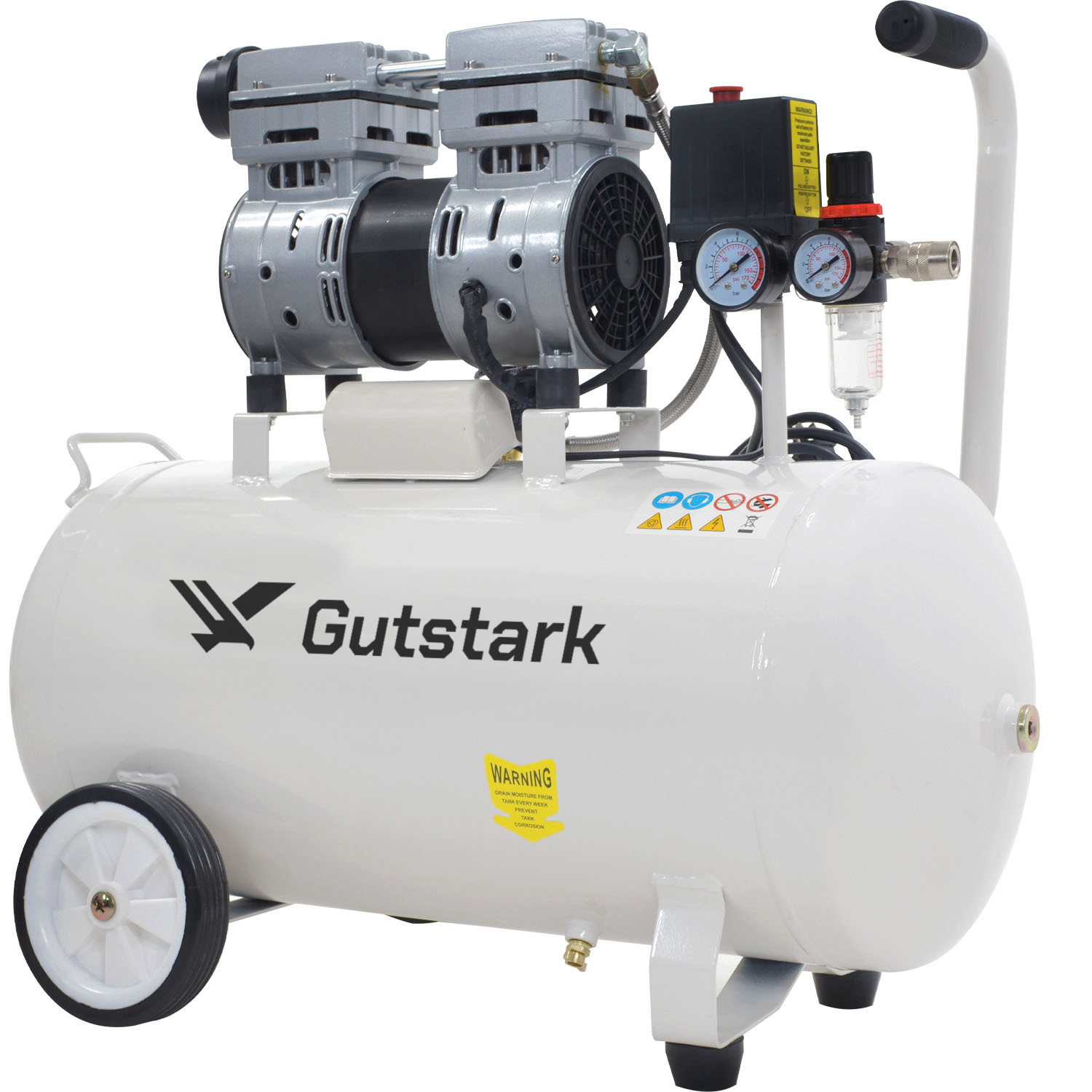 Compresor Aire Electrico 50L Silencioso 1hp 116 psi Tanque Portatil Libre de Aceite 750 W  1680 RPM Gutstark
