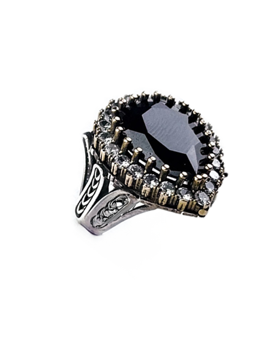 Anillo turco otomano Hürrem Sultan de Plata 925, acentuado con bronce, con zirconia cúbica - Negro