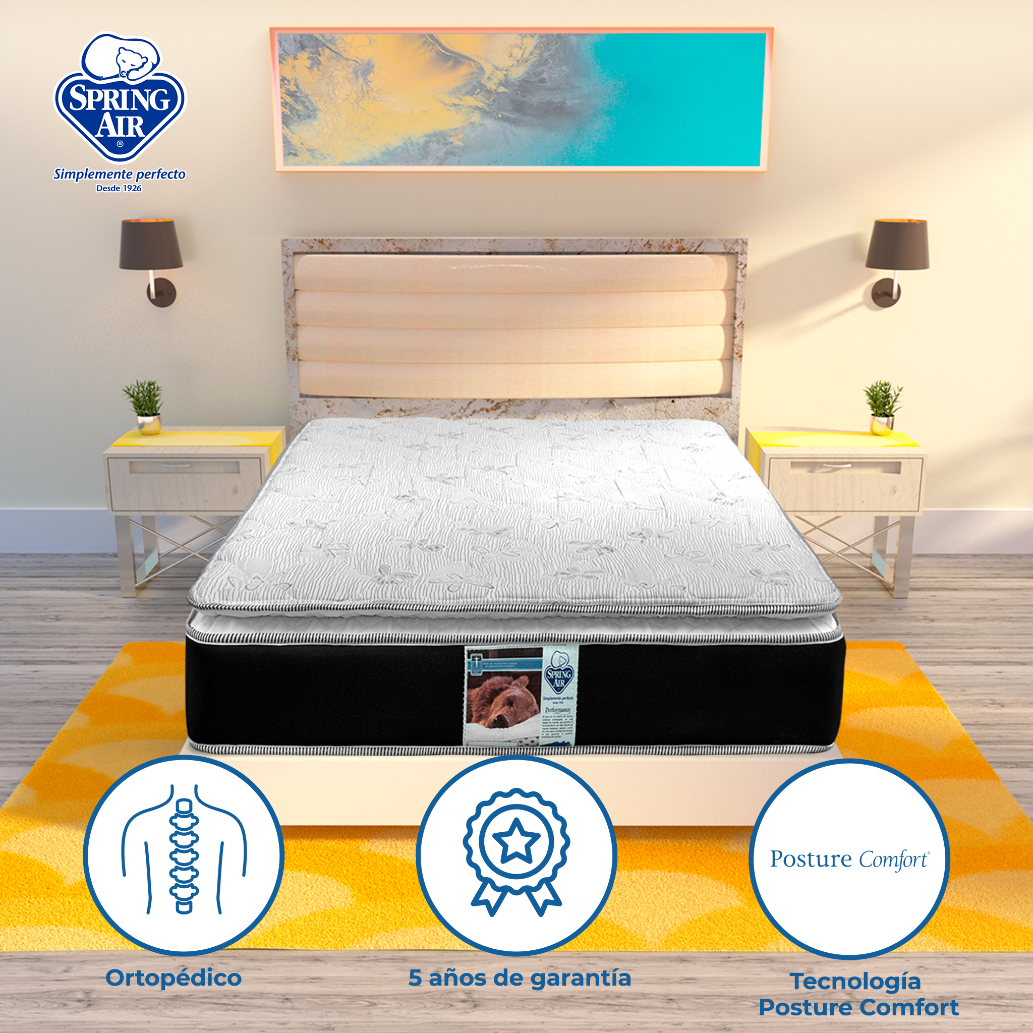 Spring Air Colchon King Size Kunis Cama Con Máximo Soporte y Ortopédico de Confort Medio 