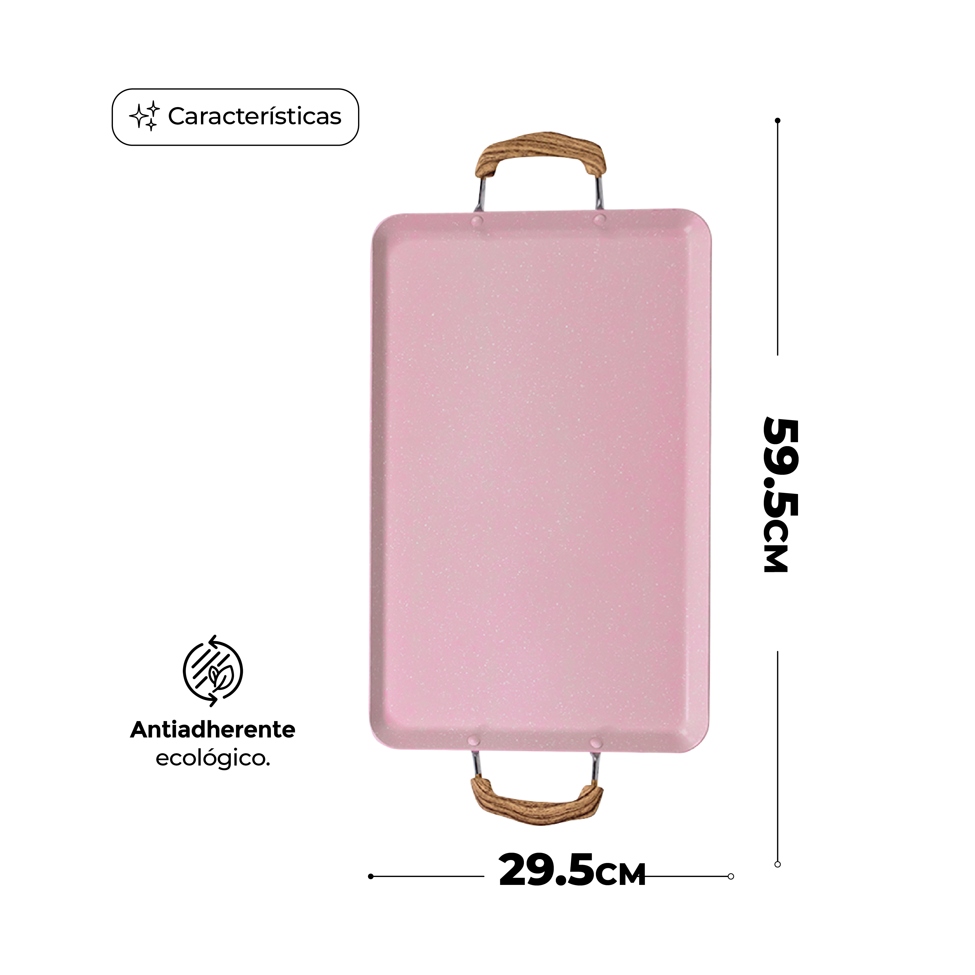 Comal De mármol Antiadherente Rectangular 60 Cm Rosa Pastel
