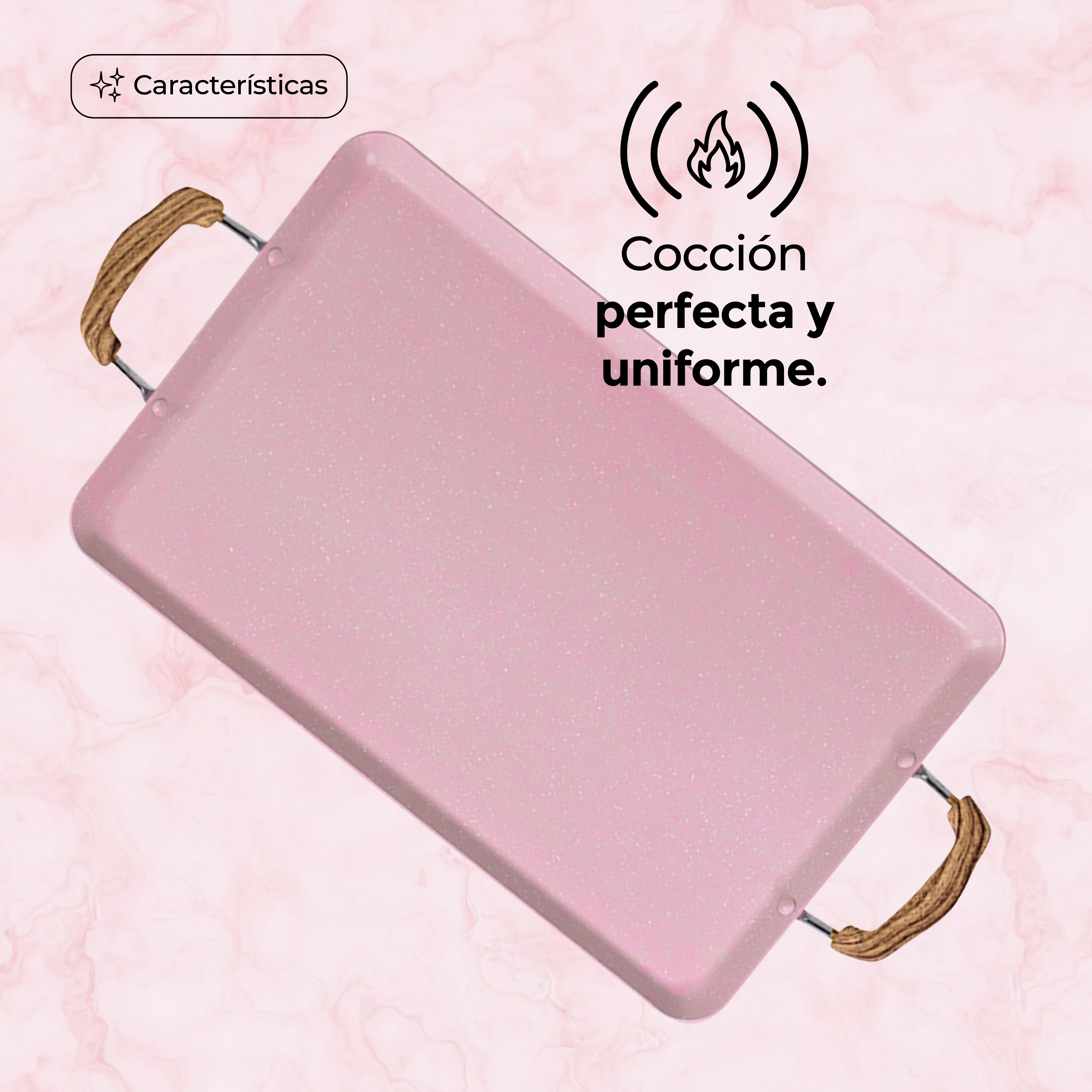 Comal De mármol Antiadherente Rectangular 60 Cm Rosa Pastel