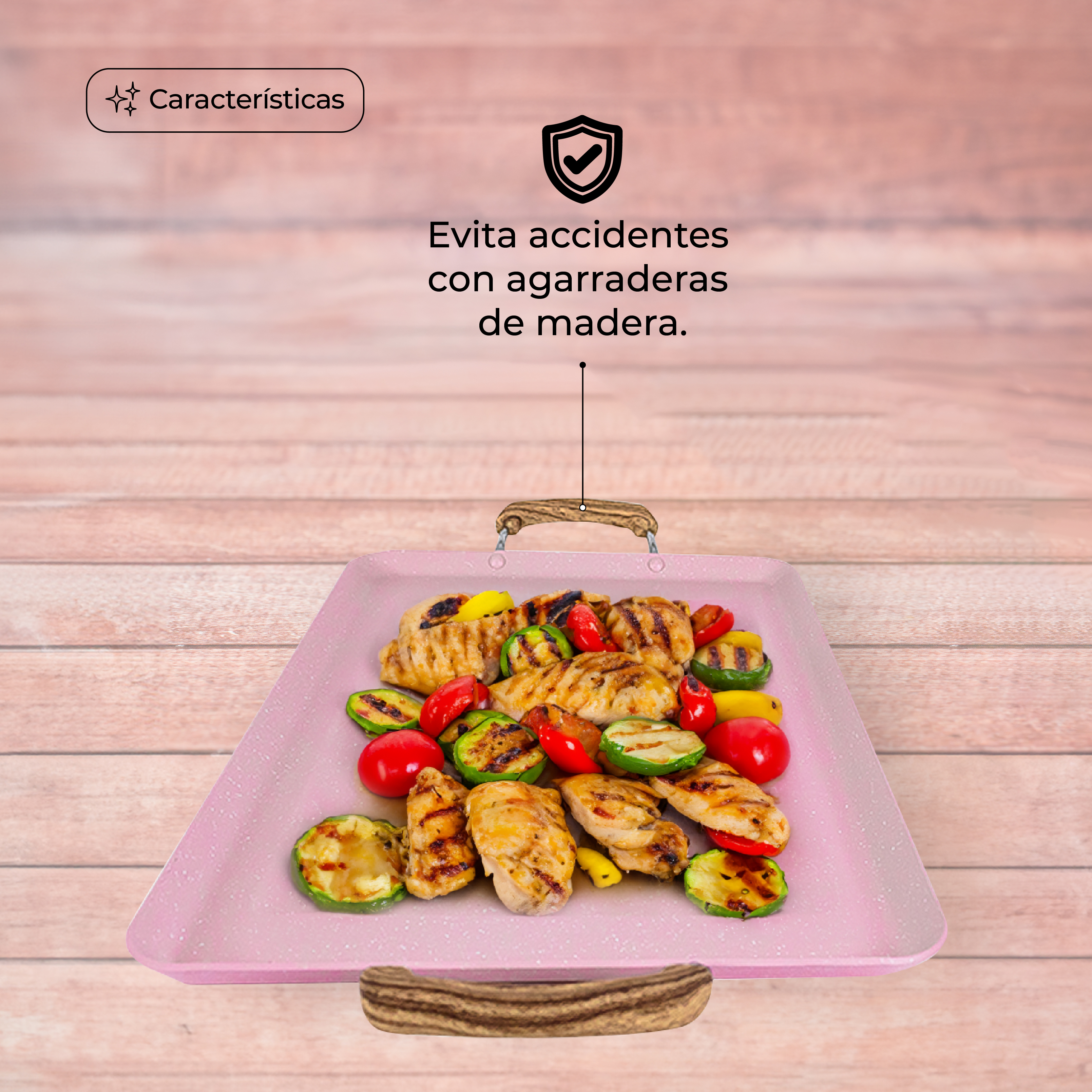 Comal De mármol Antiadherente Rectangular 60 Cm Rosa Pastel