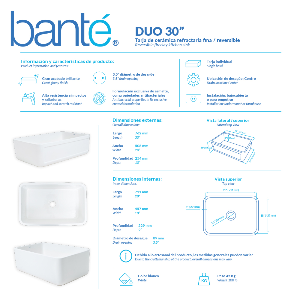 TARJA DE CERAMICA REFRACTARIA FINA REVERSIBLE DUO 33"