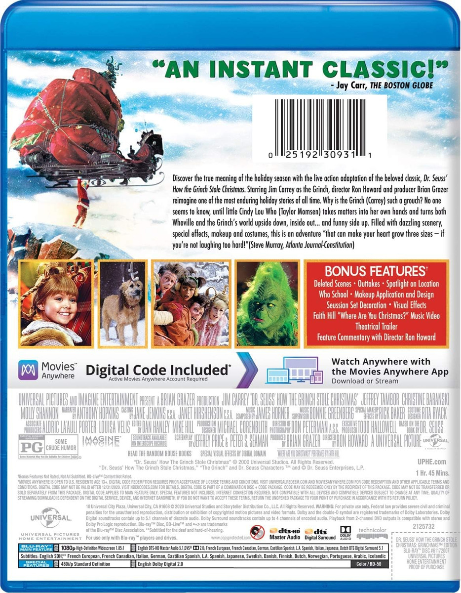 El Grinch The Grinch Jim Carrey Pelicula Blu-ray