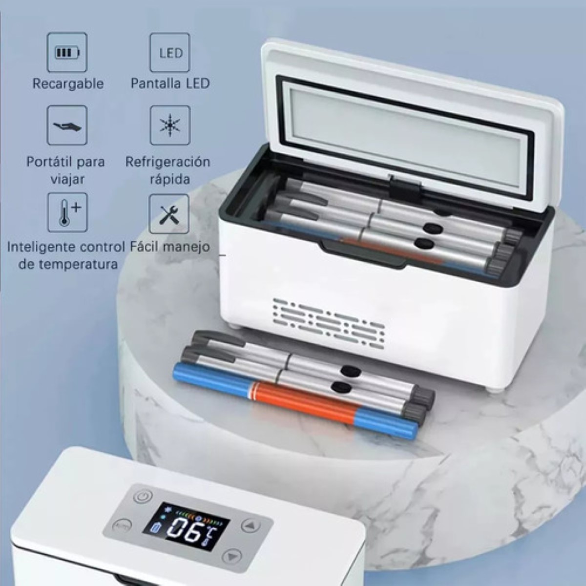 Enfriador De Insulina Portátil Refrigerador Con Pantalla 8h BLANCO