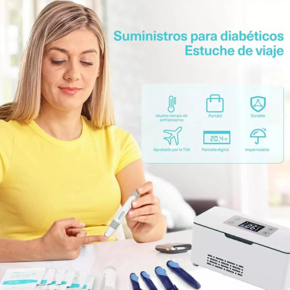 Enfriador De Insulina Portátil Refrigerador Con Pantalla 8h BLANCO