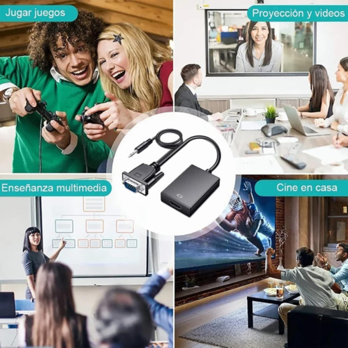 Convertidor Vga A Hdmi Adaptadores Full Hd 1080p 1.8m Cable NEGRO