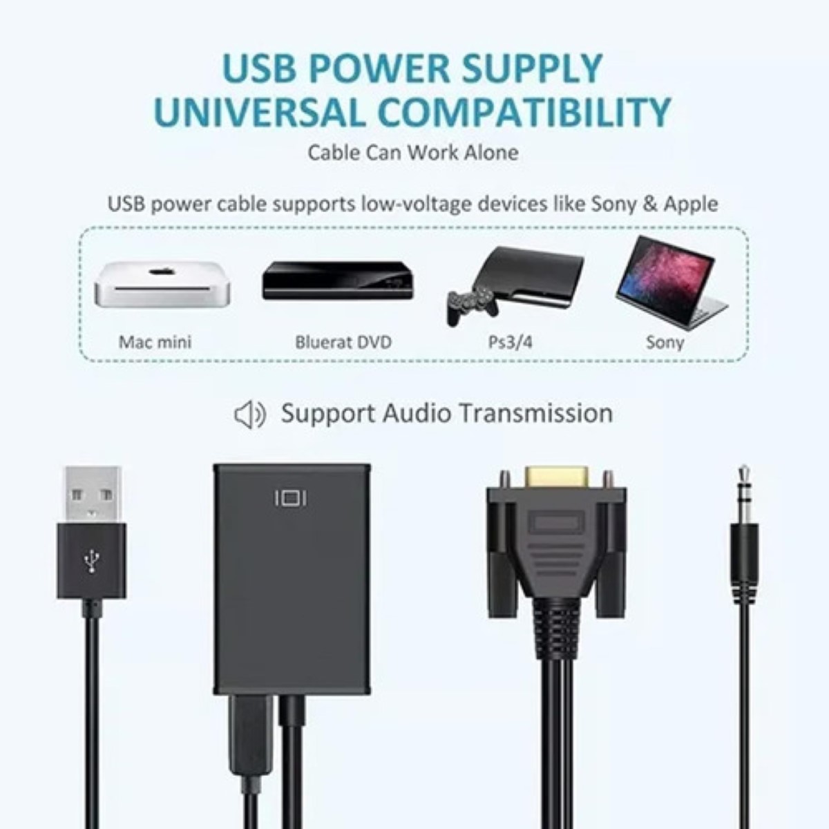 Convertidor Vga A Hdmi Adaptadores Full Hd 1080p 1.8m Cable NEGRO