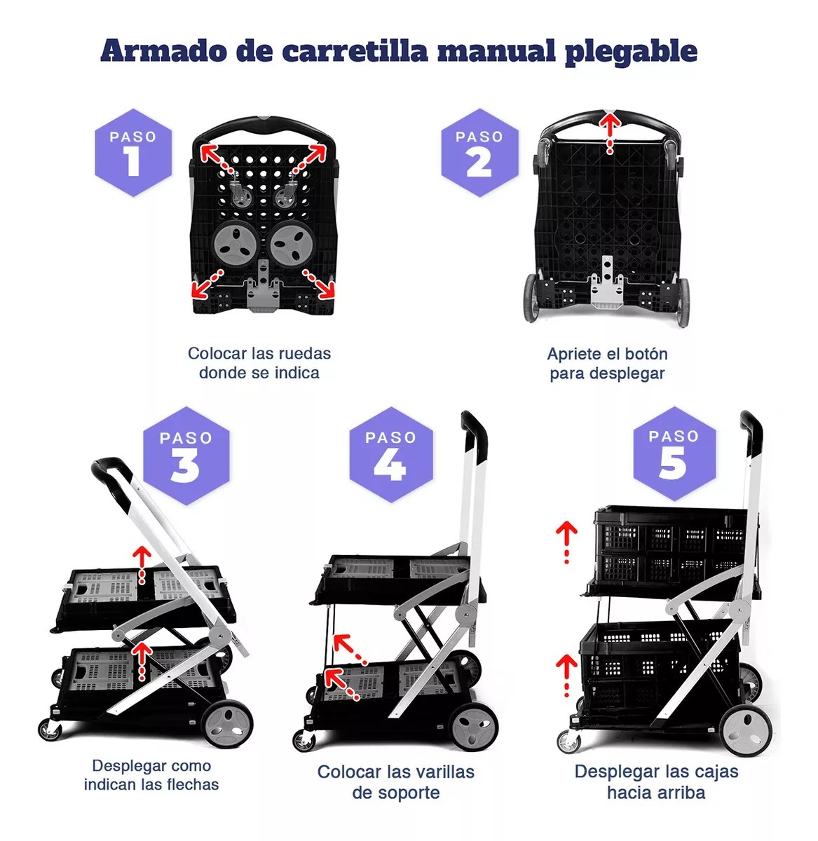 Carrito De Compras Con Canastas Plegable Ag Box Cap 70 Kgs Color Negro