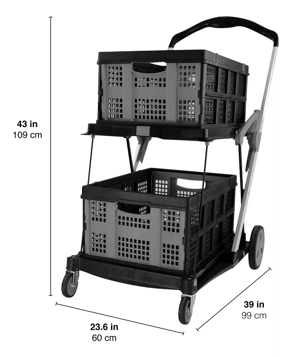 Carrito De Compras Con Canastas Plegable Ag Box Cap 70 Kgs Color Negro