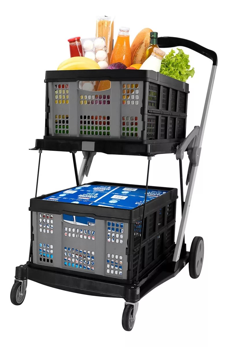 Carrito De Compras Con Canastas Plegable Ag Box Cap 70 Kgs Color Negro