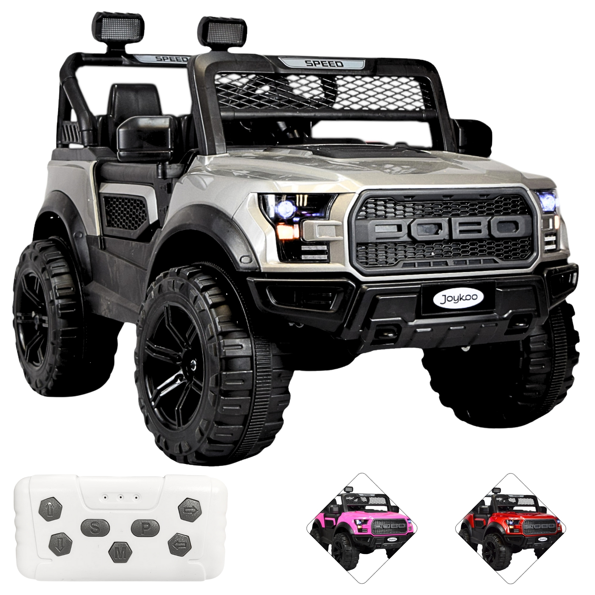 Montable Electrico Raptor para Niños Control Remoto Luz Led 12v - Gris