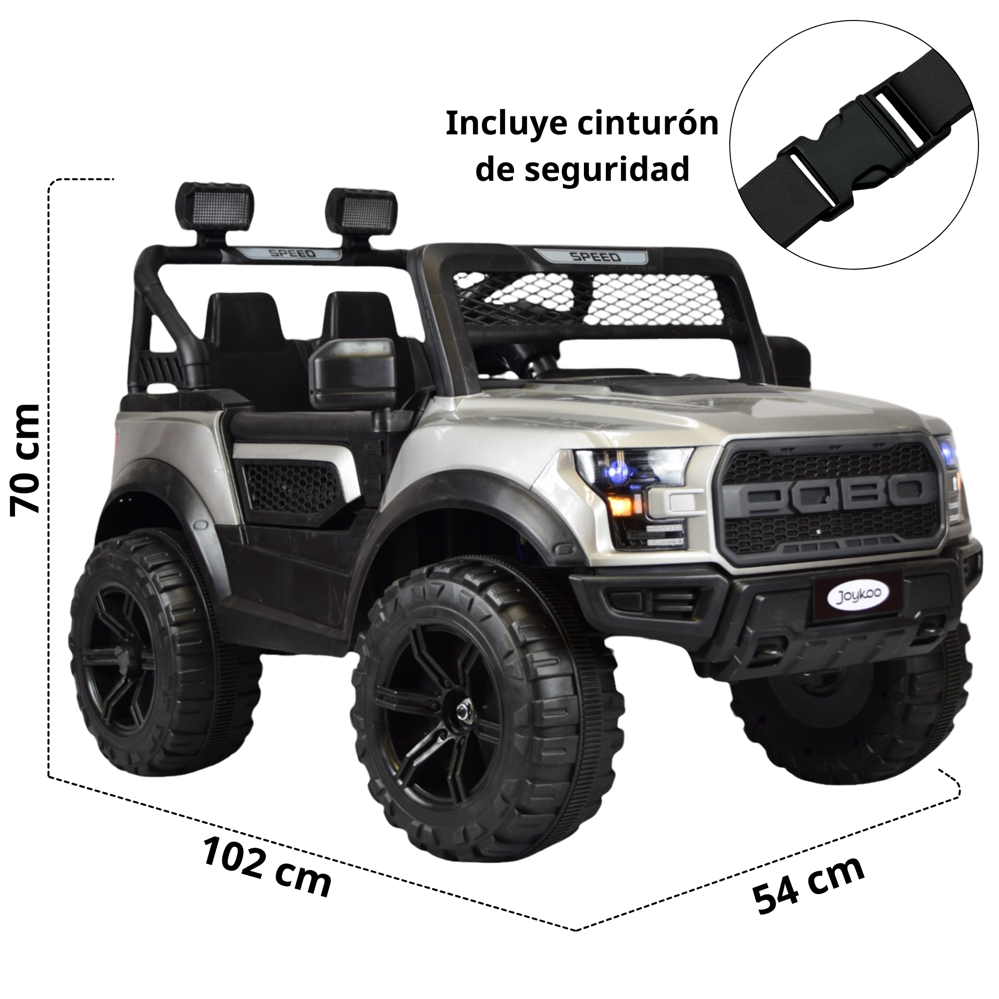 Montable Electrico Raptor para Niños Control Remoto Luz Led 12v - Gris