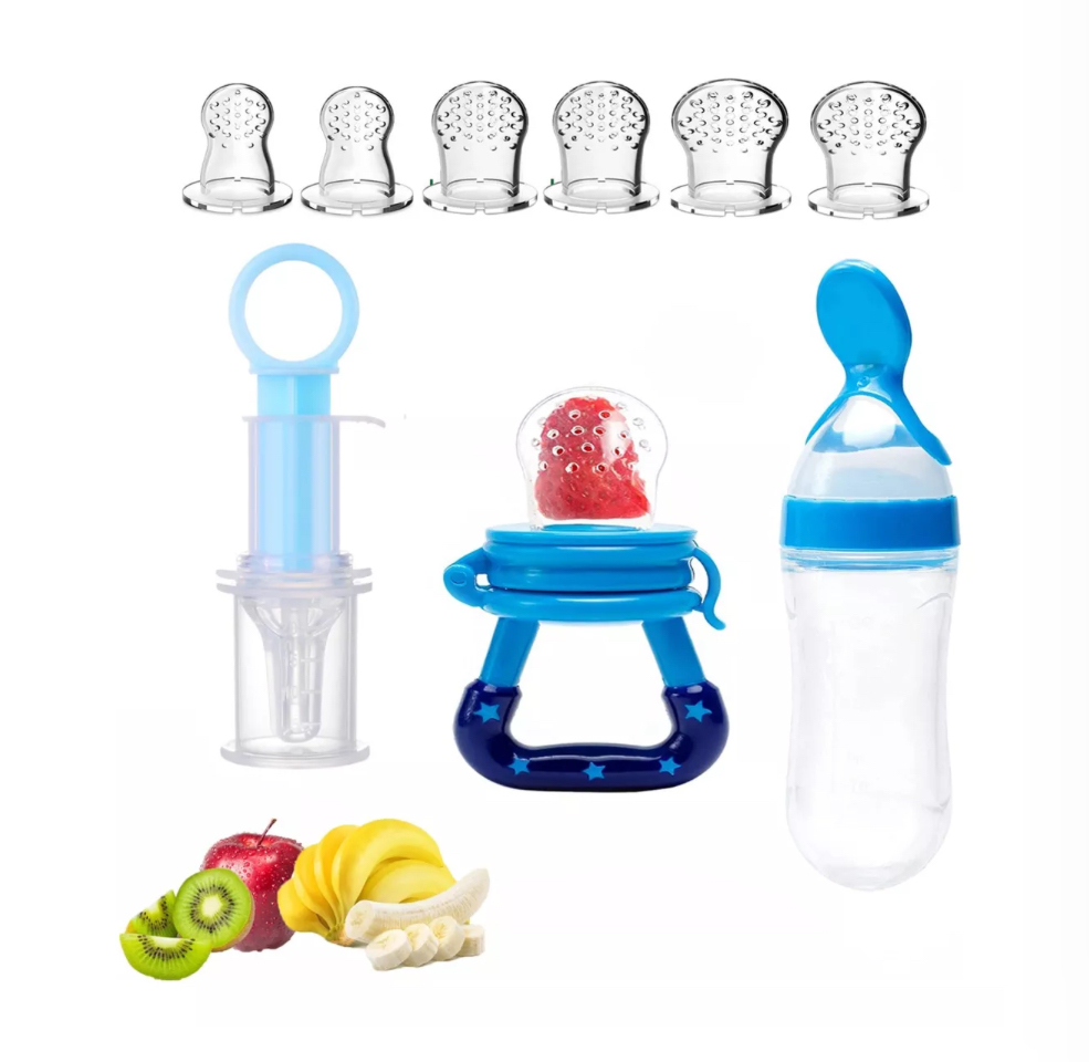 Chupón Alimentador Fruta Y Biberón Cuchara Para Papilla Bebe azul