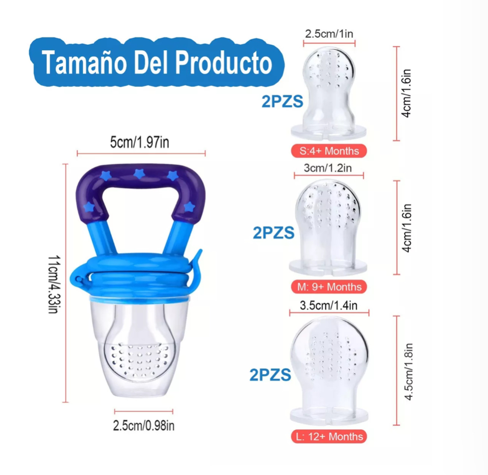 Chupón Alimentador Fruta Y Biberón Cuchara Para Papilla Bebe azul