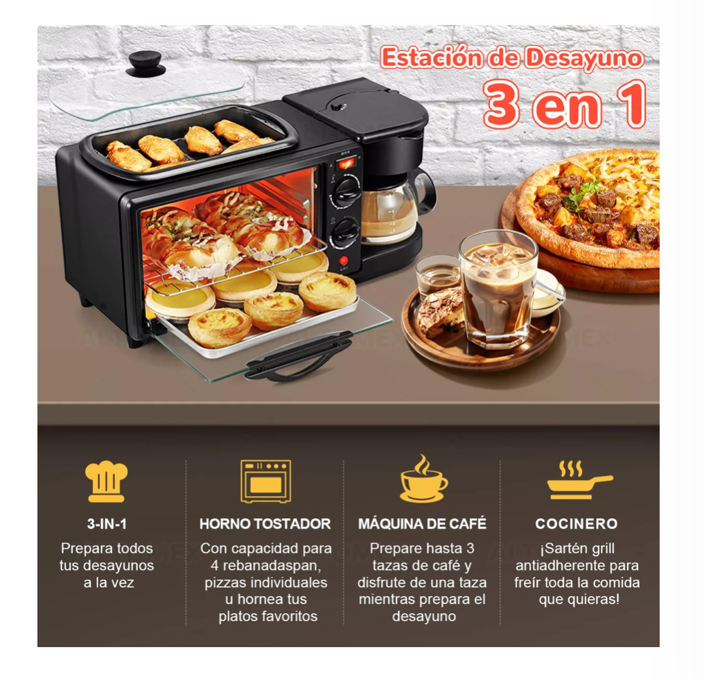 Máquina De Desayuno Eléctrica Multifuncional 3 En 1