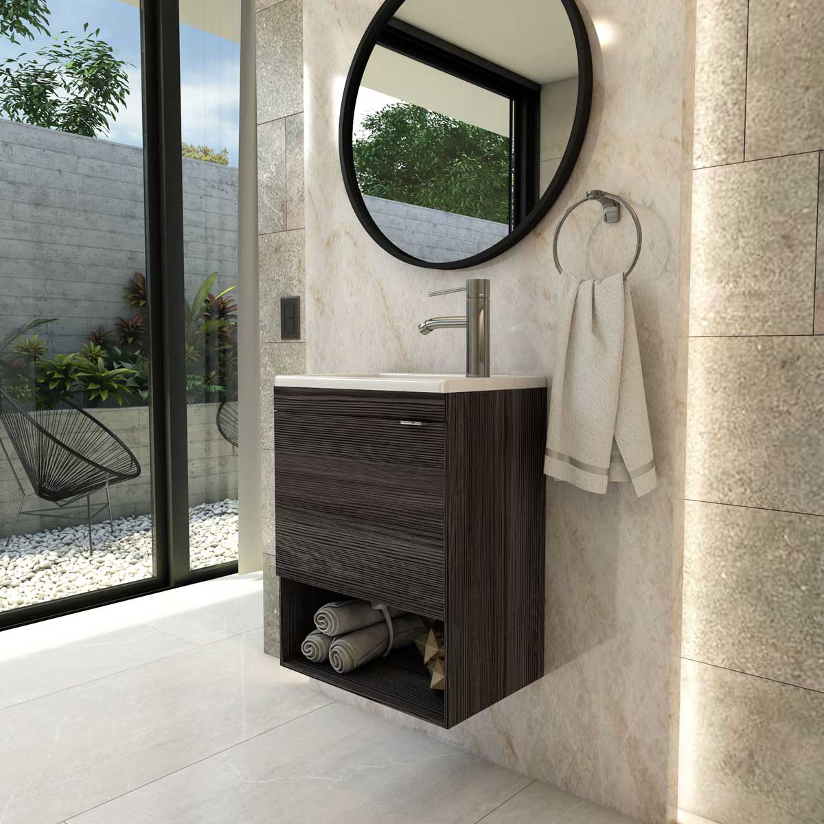 Esatto® Mueble para baño BLEU color indi lavabo resina llave cromo cespol listo para instalar