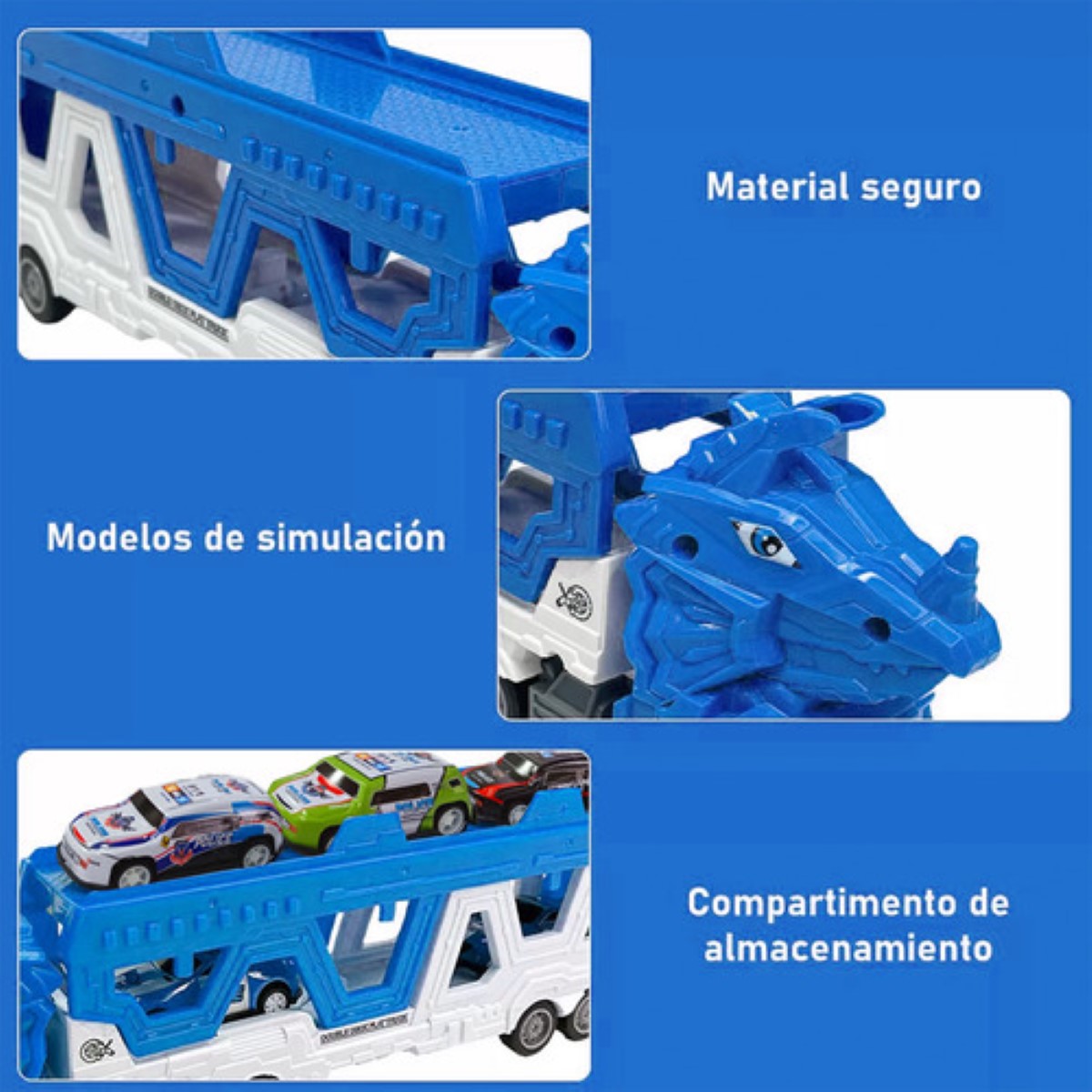 Carros De Juguete De Dinosaurios Para Niños Tren 6 En 1 Azul