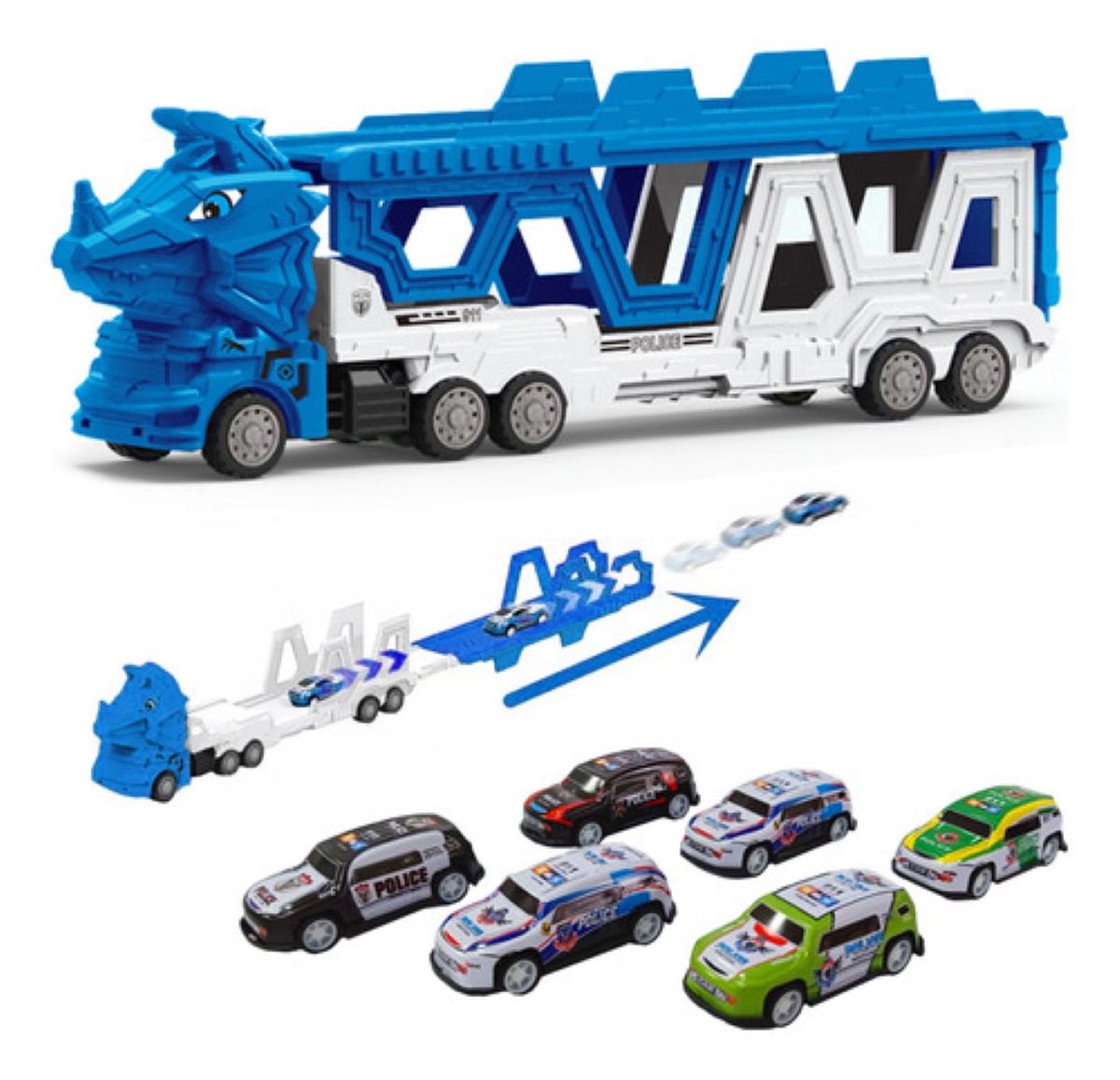 Carros De Juguete De Dinosaurios Para Niños Tren 6 En 1 Azul