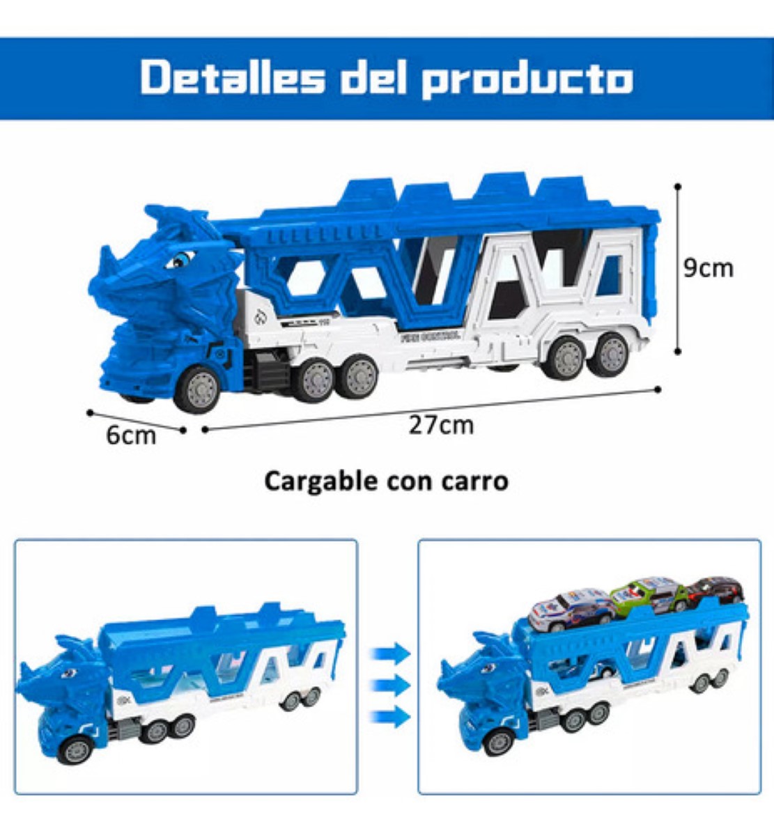 Carros De Juguete De Dinosaurios Para Niños Tren 6 En 1 Azul