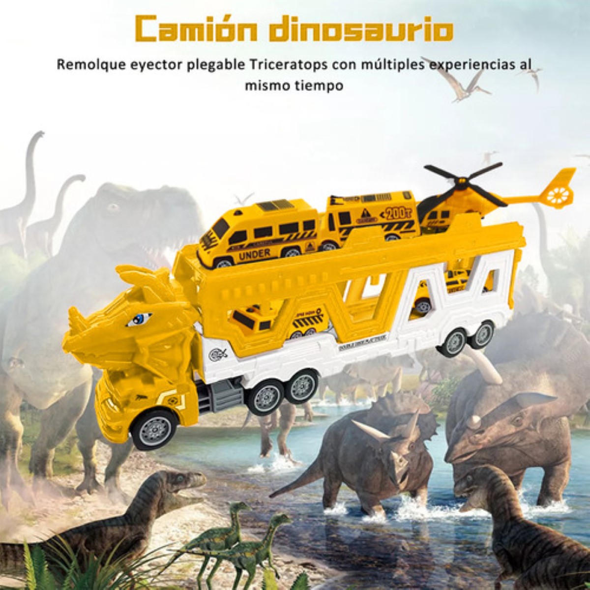 Carros De Juguete De Dinosaurios Para Niños Tren 6 En 1 amarillo