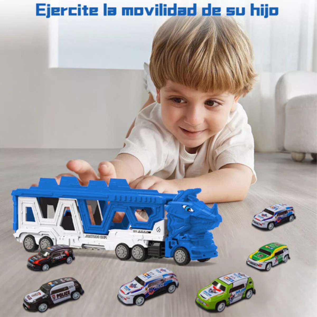 Carros De Juguete De Dinosaurios Para Niños Tren 6 En 1 Azul