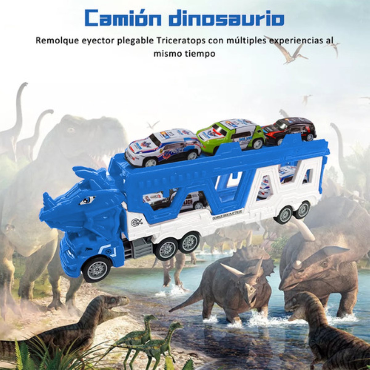 Carros De Juguete De Dinosaurios Para Niños Tren 6 En 1 Azul