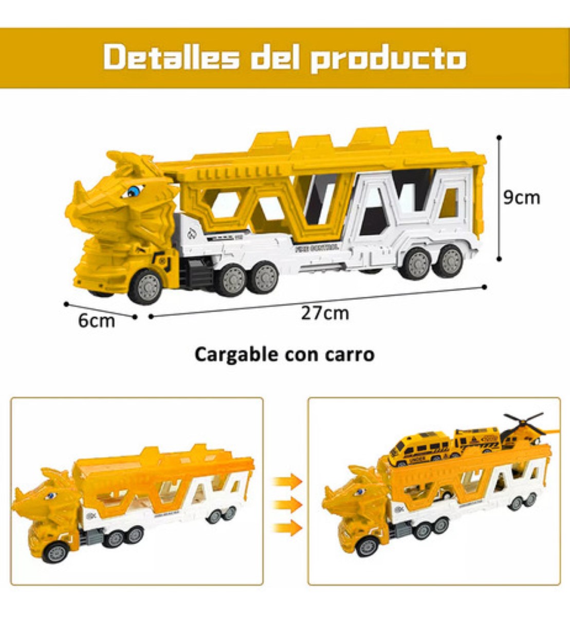 Carros De Juguete De Dinosaurios Para Niños Tren 6 En 1 amarillo