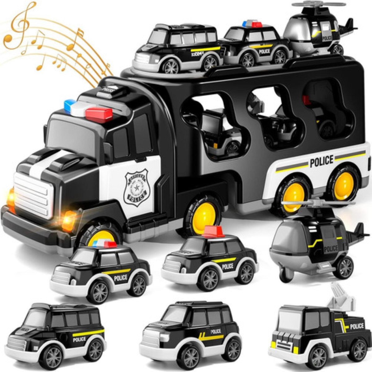 Coche De Policía De Dibujos Animados Coche De Juguete 7 En 1 negro